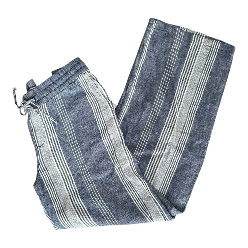 Old Navy Wide Leg Blue White Striped Linen Pants NWT Stretch Waist Size … - Picture 2 of 16